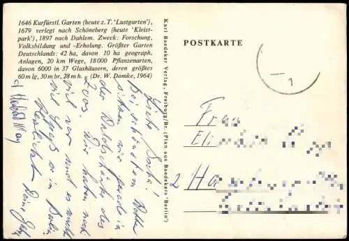 Ansichtskarte Dahlem-Berlin Landkarten AK Botanischer Garten 1968