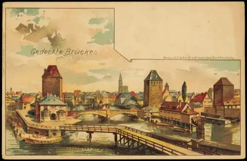 CPA Straßburg Strasbourg Gedeckte Brücken Künstlerkarte 1905 Elsaß