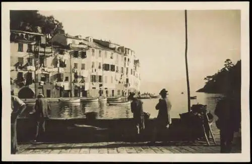 Portofino Stadtteilansicht, Porto, kleiner Hafen, Einheimische Männer 1925