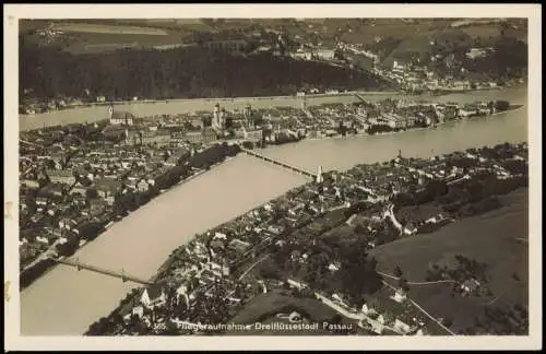 Passau Fliegeraufnahme Dreiflüssestadt Stadt v. Flugzeug aus 1930