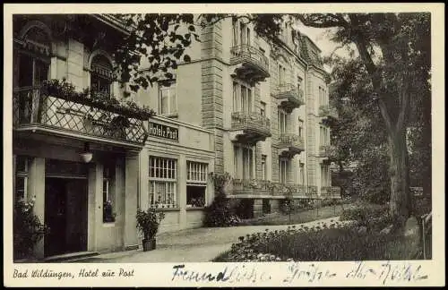 Ansichtskarte Bad Wildungen Partie am Hotel zur Post 1952