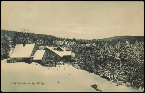 Ansichtskarte Schierke Panorama-Ansicht Blick Unter-Schierke im Winter 1914