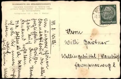 Ansichtskarte Rübeland FELSENGROTTE HÖHLEN-RESTAURANT Hermannshöhle 1935