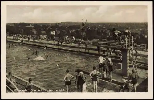 Wiesbaden Freibad Schwimmbad Opelbad Neroberg mit Stadt-Ansicht 1942