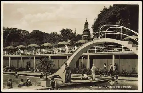 Ansichtskarte Wiesbaden Opelbad Neroberg (Freibad Gäste Schwimmbad) 1935