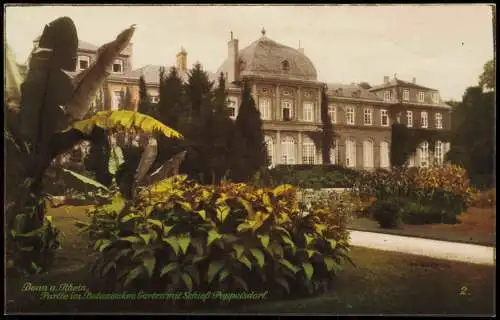 Ansichtskarte Bonn Partie im Botanischen Garten mit Schloß Poppelsdorf 1910