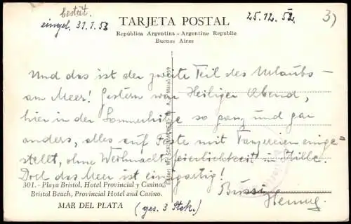 Mar del Plata Strand (Beach Area)  Bristol Beach, Provincial Hotel  Casino 1953