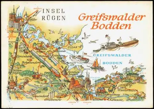 Ansichtskarte Greifswalder Bodden - Landkarte A. Hoppe 1978