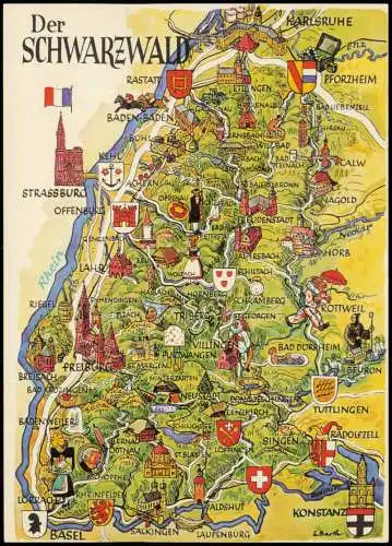 .Baden-Württemberg Landkarte (Map) Umgebungskarte Schwarzwald  1970