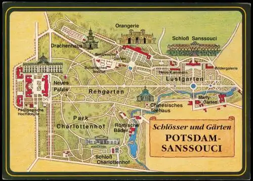 Potsdam Potsdam-Sanssouci Umgebungskarte mit Sehenswürdigkeiten 1990