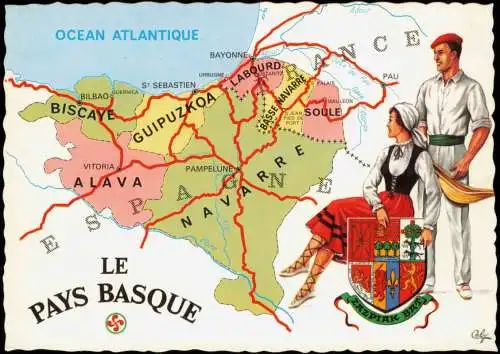 .Frankreich Les sept Provinces Basques Landkarte (Map) Umgebungskarte 1970