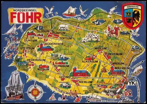 Föhr-Amrum Landkarte (Map) Umgebungskarte Nordseeinsel Föhr 1999