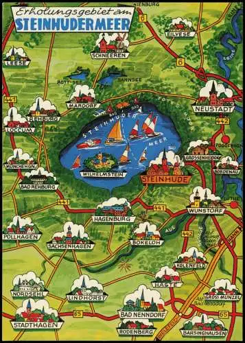 .Niedersachsen STEINHUDERMEER Landkarte (Map) Umgebungskarte 1988