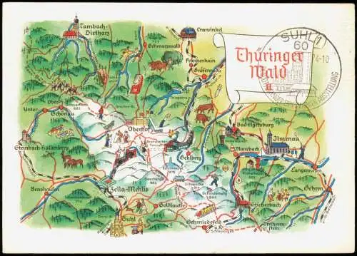Thüringen Landkarten-Ansichtskarten: Thüringer Wald II 1974 Stempel Suhl
