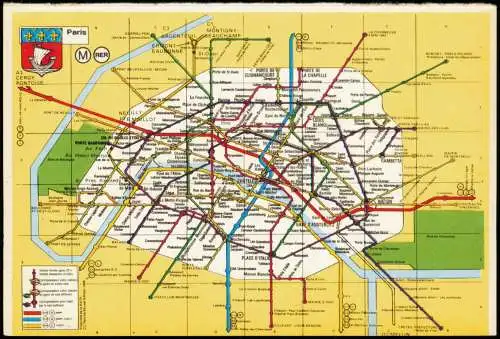 CPA Paris Landkarte City Map mit Metro Linien 1980