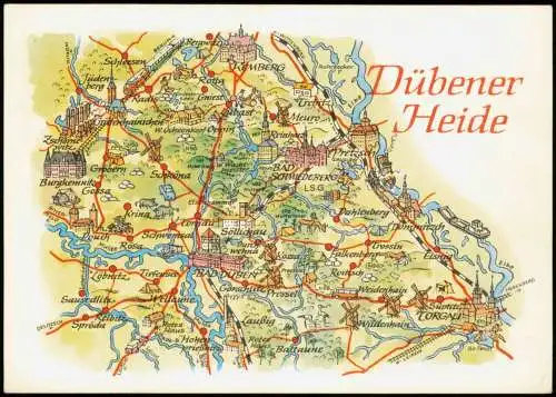 Bad Düben Umland-Ansicht Landkarte Dübener Heide (DDR Karte) 1990