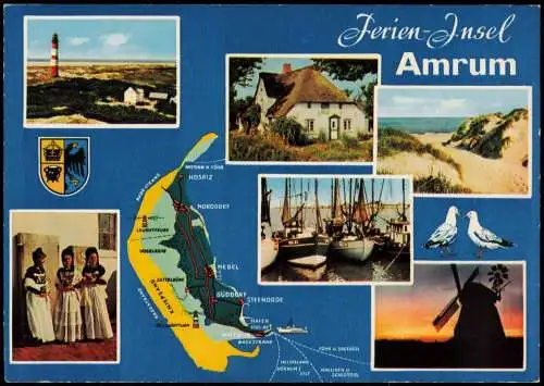 Föhr-Amrum Nordseeinsel Föhr Ferien-Insel Mehrbildkarte mit Landkarte 1970