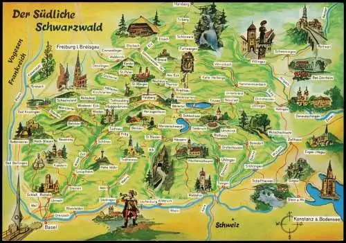 .Baden-Württemberg Landkarte Wanderkarte Der Südliche Schwarzwald 1990