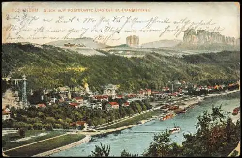 Ansichtskarte Bad Schandau Blick auf Stadt und Fahrstuhl 1906