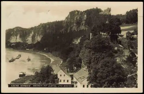 Ansichtskarte Rathen Stadt mit Elbtal und Bastei 1930