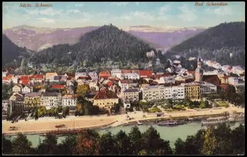 Ansichtskarte Bad Schandau Blick über die Stadt 1917