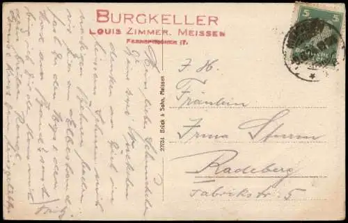 Ansichtskarte Meißen Blick vom Burgkeller - Straße 1917