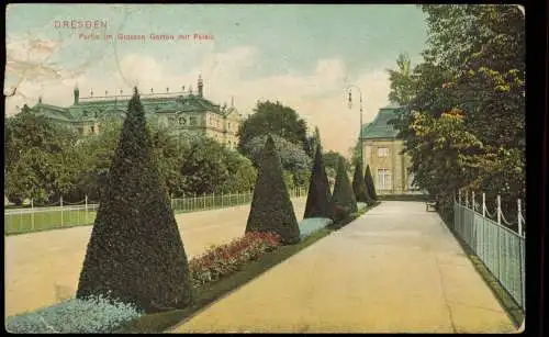 Seevorstadt-Ost/Großer Garten-Dresden Straße zum Palais Großer Garten 1908 color