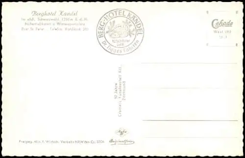 Waldkirch (Schwarzwald Breisgau) Berghotel Kandel Luftaufnahme Schwarzwald 1956
