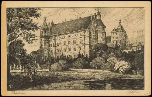 Güstrow Schloss (Castle) Gesamtansicht nach einer Radierung 1910