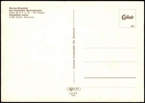 Ansichtskarte Laboe Marine-Ehrenmal des Deutschen Marinebundes, U-Boot 1974