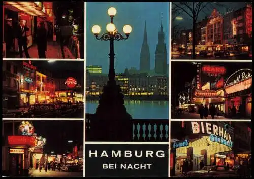 Hamburg Mehrbild-AK Ansichten bei Nacht u.a. Reeperbahn Lokale Bars 1970