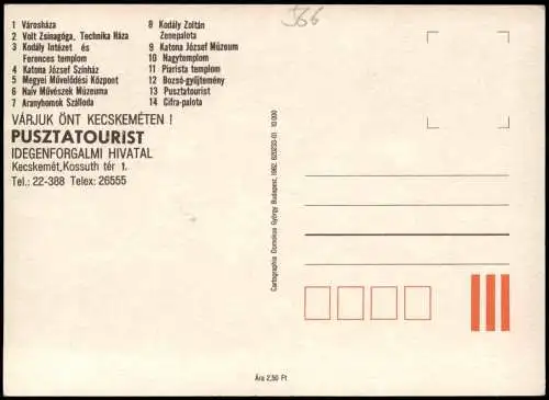 Postcard Kecskemét Kecskemet Stadtplan Teilansicht der Stadt (Map) 1982