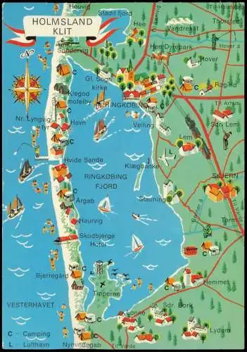 .Dänemark - Landkarte Übersichtskarte (Map) Dänemark HOLMSLAND KLIT 1975