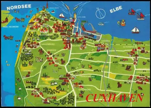 Ansichtskarte Cuxhaven Umland-Ansicht Landkarte Übersichtskarte (Map) 2004