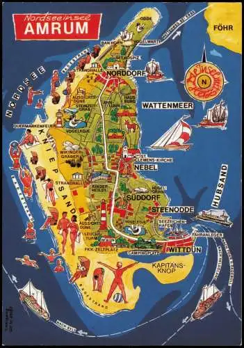 Insel Amrum Landkarte Übersichtskarte (Map) Nordseeinsel AMRUM 1980