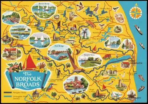 Großbritannien Unsortiert Landkarte Übersichtskarte (Map) NORFOLK BROADS 1980