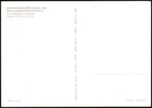 ADRIAEN BROUWER   Bauernrauferei   Kartenspiel Künstlerkarte: Gemälde 1980