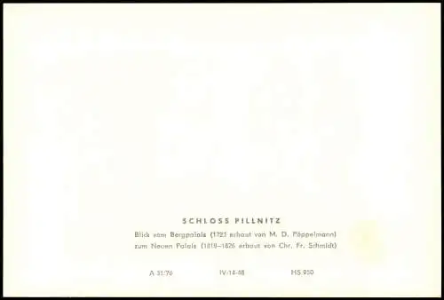 Ansichtskarte Pillnitz Blick vom Bergpalais Schloss Pillnitz 1976