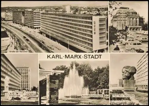 Chemnitz DDR Mehrbild-AK mit Straße der Nationen Theaterpl.m. Opernhaus 1979