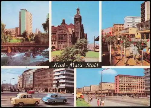 Chemnitz DDR Mehrbild-AK u.a. mit Brückenstr., Rathaus, Rosenhof uvm. 1975