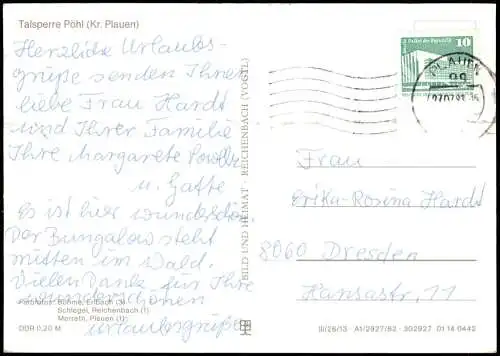Pöhl Sperrmauer, Gaststätte, Landungssteg mit Fähren und Gästen, Überblick 1982