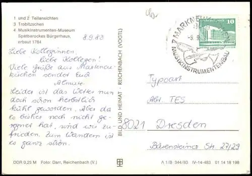 Markneukirchen Panorama-Ansicht, Kirche, Straßenansicht 1983