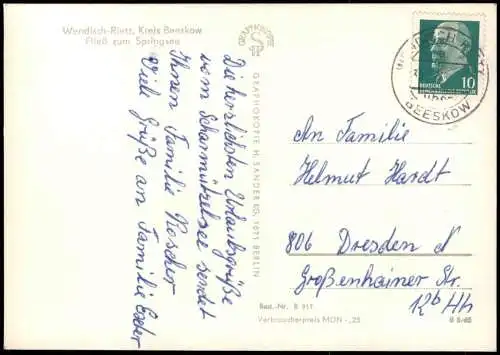 Ansichtskarte Wendisch Rietz Fließ zum Springsee Kr. Beeskow 1965