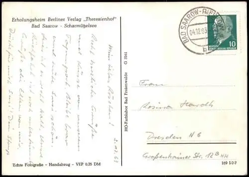 Ansichtskarte Bad Saarow Berliner Verlag Theresienhof Steg 1961