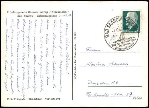 Ansichtskarte Bad Saarow Erholungsheim Berliner Verlag Theresienhof 2 1962