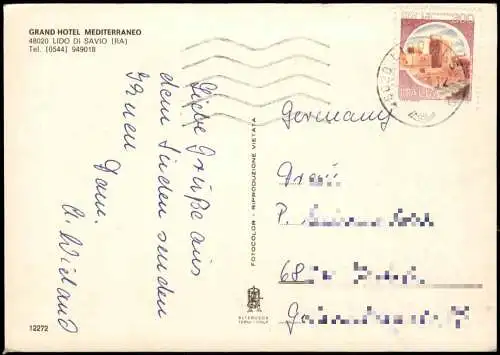 Cartolina Lido di Savio GRAND HOTEL MEDITERRANEO 1978