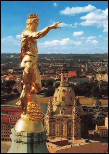 Innere Altstadt-Dresden Goldener Rathausmann Blick zur Frauenkirche 2006