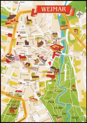 Weimar Stadtplan Innenstadt, Park, Schloss, Sehenswürdigkeiten 2010