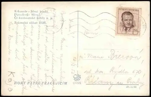 Spindlermühle Špindlerův Mlýn   Jelení boudy čsl, hotely, n. p., 1962