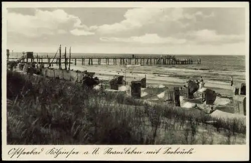 Ansichtskarte Kölpinsee (Usedom)-Loddin a. Usedom Seebrücke Strandleben 1934